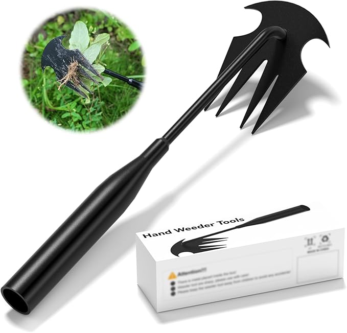 Weed Puller Tool Garden Weeding Tool, 12.2" Weed Puller Hand Weeder Tool, Portable Hand Weeding Tools Gardening, 4 Claw Steel Garden Hand Pulling Weeder Tool for Dandelion Remove Weeds for Garden Yard