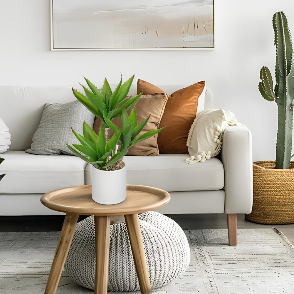 Hollyone Large Artificial Agave Plants Fake Three-Head Agave Succulents Plant Potted 17" Faux Plant in White Pot Succulent Aloe Vera Plants Indoor for Desk Modern Home Decor