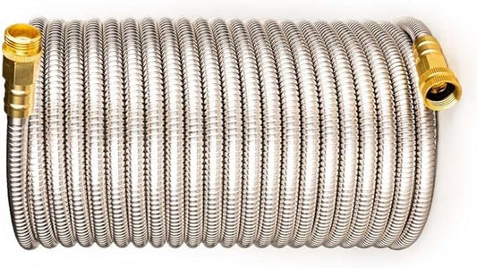Stainless Steel Garden Hose: Durable Quality Metal with High-pressure Water Output for Gardeners（50FT）