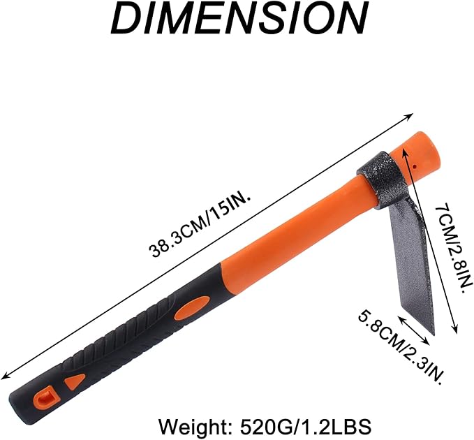 LUBAN Single Head Hoe with Heavy Duty Forged Adze and Ergonomic Non-Slip Handle for Loosening Soil, Gardening, Transplanting Outdoor 39mm/15-Inch