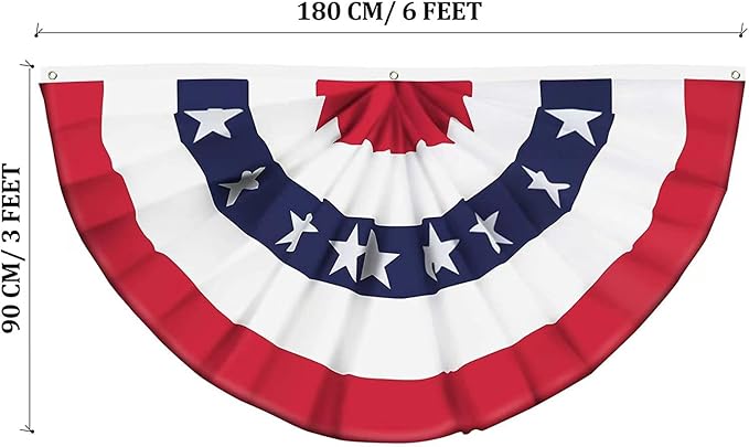 USA Pleated Fan Flag American US Bunting Flag Patriotic Half Fan Banner Flag with Canvas Header and Brass Grommets for 4th of July Memorial Day Indoor Outdoor Decoration (4, 3x6 Feet)