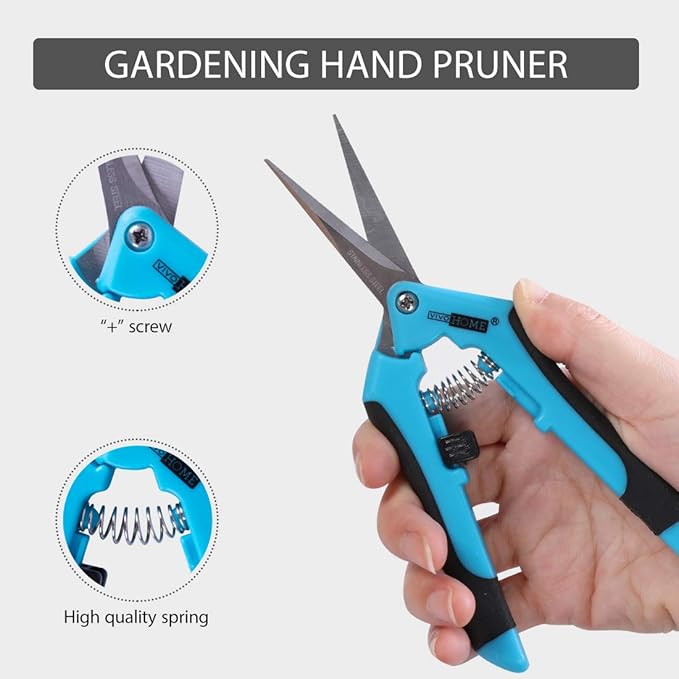 VIVOHOME Gardening Hand Pruner with Straight Stainless Steel Blades Non-stick Pruning Shear Bonsai Cutter Blue for Potting (Pack of 10)