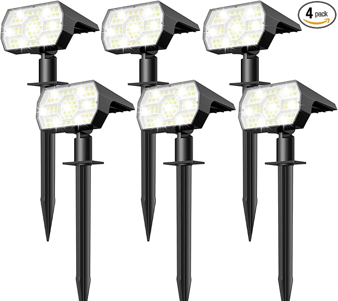 NYMPHY Solar Lights Outdoor Waterproof IP68, 56 LED 3 Lighting Modes Solar Powered Garden Yard Spot Solar Lights for Outside Landscape- 6 Pack (Cool White)