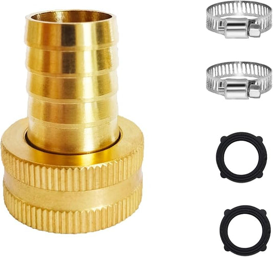 5/8" Barb x 3/4" Female GHT Thread Swivel Brass Garden Water Hose Pipe Connector Copper Fitting with Stainless Clamp House/Boat/Lawn/Power Wash/Irrigation