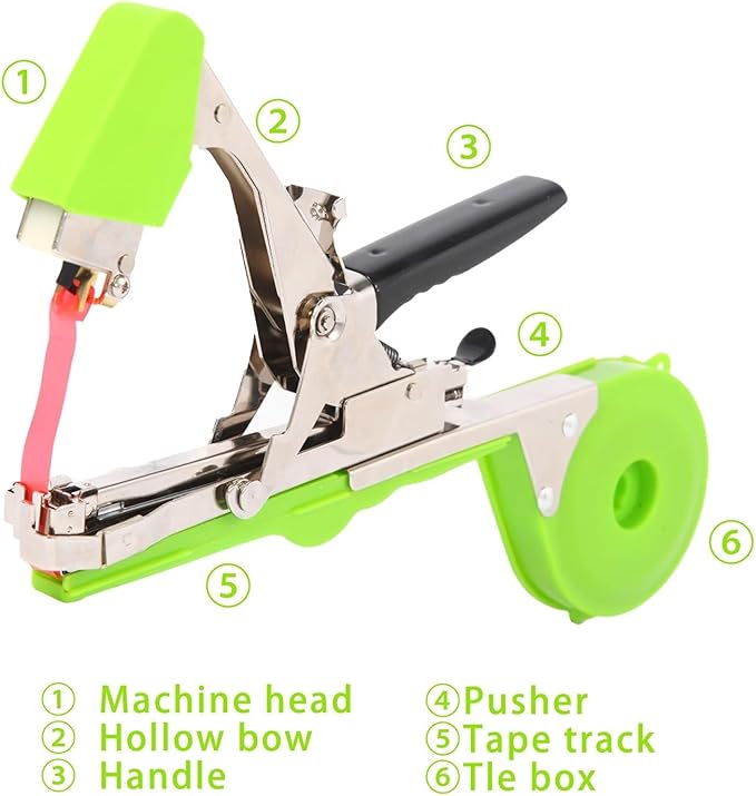 Plant Tying Machine - Efficient Gardening Tool with Green Tape and Plant Tape Gun for Quick and Easy Vining of Tomatoes Peppers Cucumbers and More（Green）