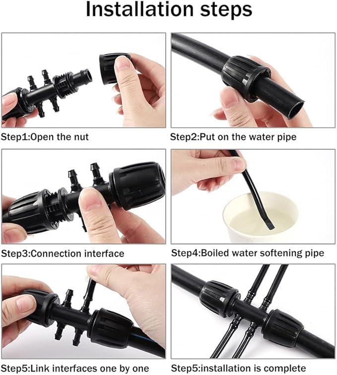 Barbed Tee 1/2 Inch to 1/4 Inch Irrigation Tube Fittings for (1/2'' ID x 0.60''-0.63'' OD) 16mm Drip Tubing Anti-Drop Barbed Connectors,6-Way-10 Pcs