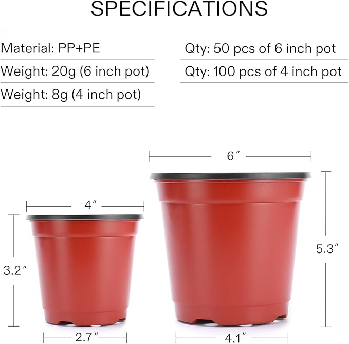 VIVOSUN 100pcs 4 Inch Planter Nursery Pots, Plastic Pots for Flower Seedling