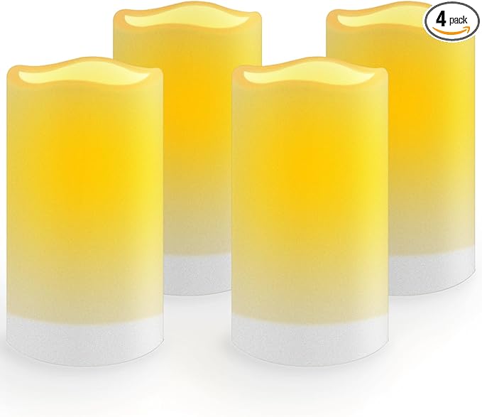 salipt Solar Powered Candles - 3.25" x 6" Waterproof LED Flameless Pillar Candle Set,Dusk to Dawn, Rechargeable Solar Battery Included,Waterproof for Patio Decor,Set of 4