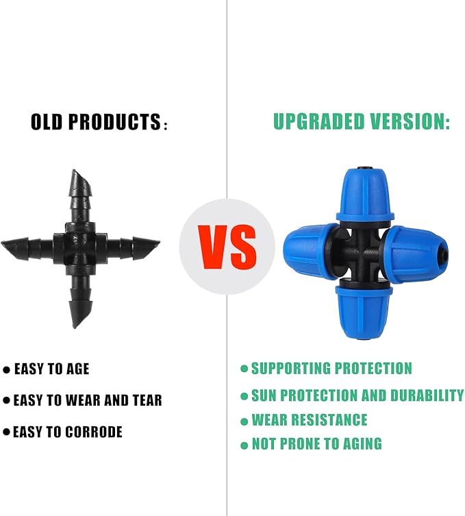 1/4 inch Drip Irrigation Fittings, Lock Barbed 4 Way Couplings for ¼ in. tubing; Tubing Outside Diameter (OD) is 0.250 in., Internal Diameter (ID) is 0.170. in.(20Pcs/Pack) (Blue-4-Way)