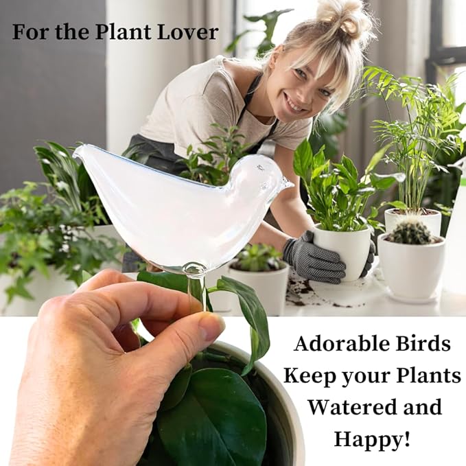 Evelots Plant Self Watering Glass Globes, Bird Shaped Bulbs (4 Pack) Automatic Water Irrigation System for Plants with Funnel, Indoor & Outdoor Use -Extra Long 9.5 Inches