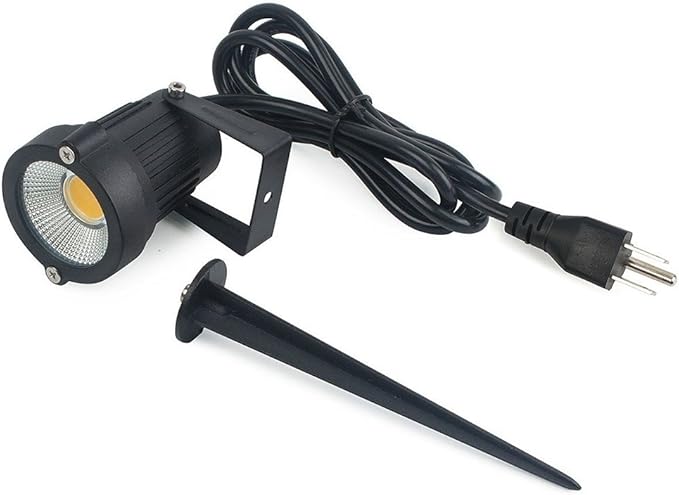 2 Pack Outdoor Landscape Lighting 5W COB LED Spotlights for Garden Lawn Wall Yard Path with Spiked Stand and Plug Adapter (Cool White)