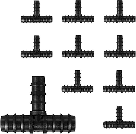 BEADNOVA Drip Irrigation Parts 10 Pcs 1/2 Inch Barbed Tee Couplings Drip Irrigation Fittings Drip Line Connectors for 1/2 Inch Irrigation Tubing Garden Watering System (10pcs)