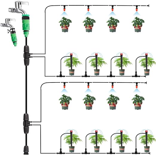 72FT Drip Irrigation Kit, Automatic Garden System with 1/4 inch 1/2 inch Black Tubing Hose, Watering Drip System, DIY Micro Drip Irrigation Set for Greenhouse, Raised Bed, Lawn, Outdoor