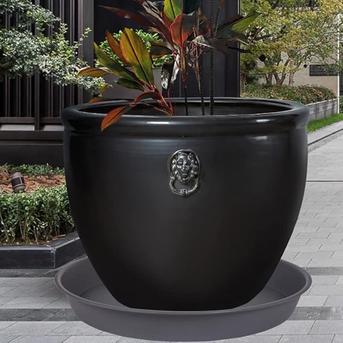 4 Pack of 18 19 inch Plant Saucer Round, Deep Plant Saucers for Pots, Heavy Duty Plastic Plant Drip Tray for Indoors Outdoor, Bird Bath Bowls, Plant Trays for Planter 17-20" (19 inch, Cement)