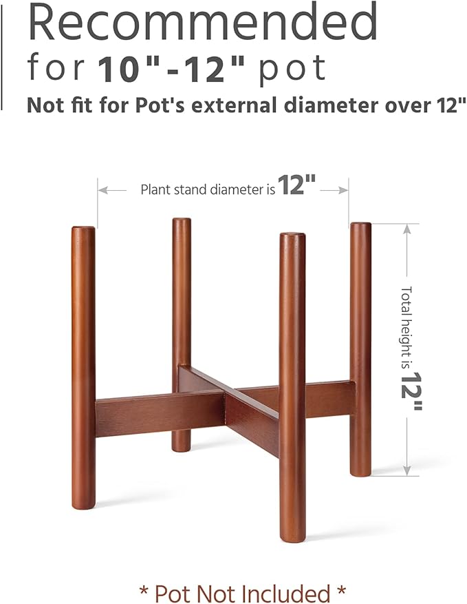 Mkono Plant Stand Mid Century Wood Flower Pot Holder (Plant Pot NOT Included) Modern Potted Stand Indoor Display Rack Rustic Decor, Up to 12 Inch Planter, Brown