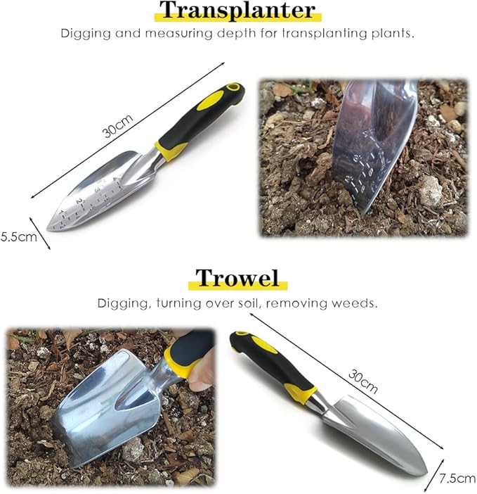 QianRuiDa 8-Piece Garden Tools Set for Gardening Aluminum Alloy Heavy Duty Kit, with Storage Tote Bag, Ergonomic Rubber Grip, Gift for Men or Women, Indoor and Outdoor Tools