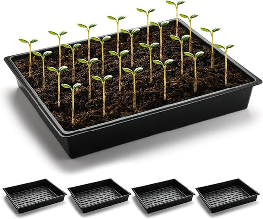 Seed Starter Tray, 5 Packs Plant Tray, Durable Plastic Growing Trays, Stackable Seedling Starter Trays Perfect for Indoor, Outdoor, Greenhouses, 16.5" L x 13.2" W x 2.8" H - Black