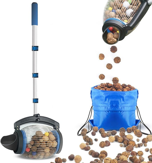 Zozen Nut Gatherer, Walnut Picker Upper Roller, Pecan Picker Upper - Directly Dump Outlet | Apply to Walnut, Pecan, Hickory, Chestnuts, Buckeyes, Nerf Balls, Golf Objects Size 3/4'' to 1.5''; 1 Gallon