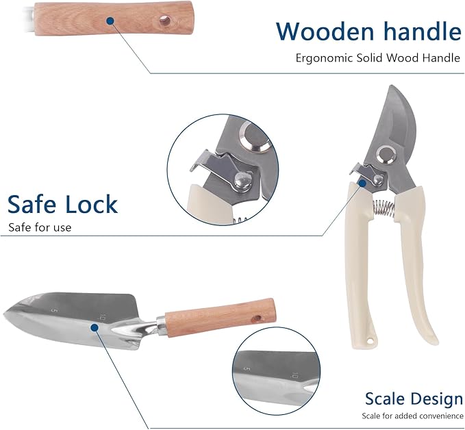 Garden Tool Set, Stainless Steel Gardening Kit, with Large Capacity Garden Tool Bag, Outdoor Hand Tools, Black Grey Garden Tool Kit for Women and Men