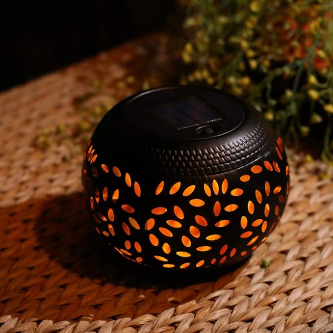 Solar Table Lantern Outdoor Waterproof-Dancing Flickering Flame Solar Powered LED Light,Black Metal Desktop Decorative Lamp Auto On/Off Lighting Dusk to Dawn for Desk Patio Garden Pathway Yard