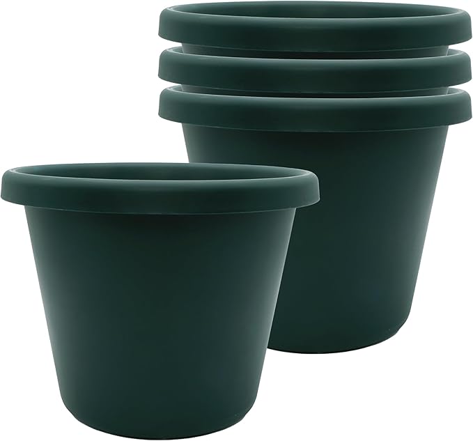 The HC Companies 8.5 inch Round Classic Planter - Plastic Plant Pot for Indoor Outdoor Plants Flowers Herbs, Evergreen (4 Pack)