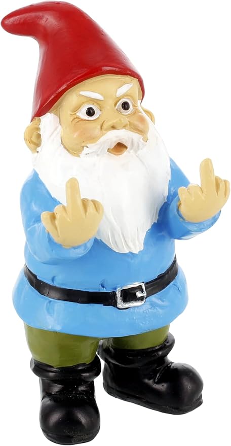 Gnometastic Mini Gnomes - Middle Finger Gnome 3.5in, Double Bird Gnome - Naughty Garden Gnome for Fairy Garden, Funny Garden Gnomes Outdoor Decoration for Yard Patio Lawn Ornament and Home Decor