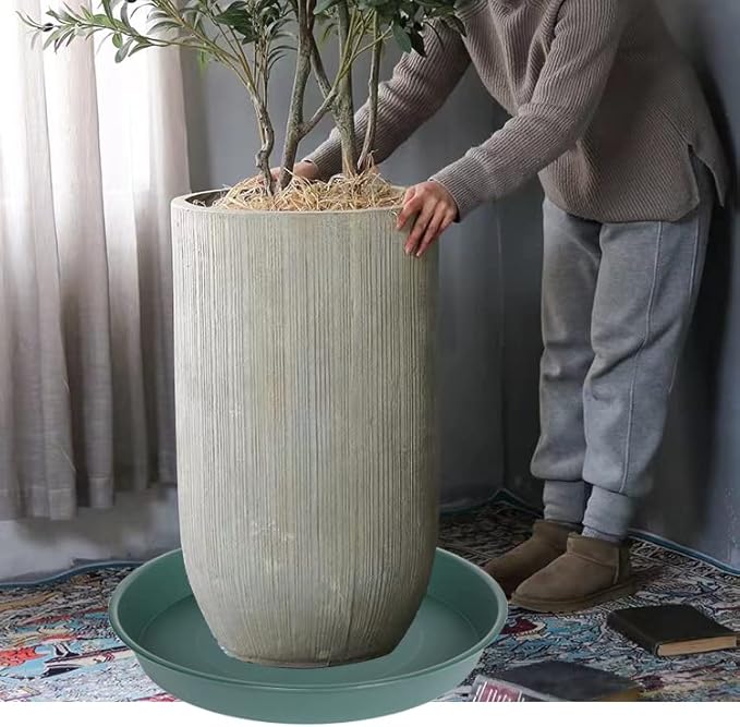 4 Pack of 18 19 inch Plant Saucer Drip Tray (16.6 inch Base), Heavy Duty Large Deep Plant Saucers for Pots, Plastic Flower Planter Water Trays for Indoors Outdoor (19", Green)