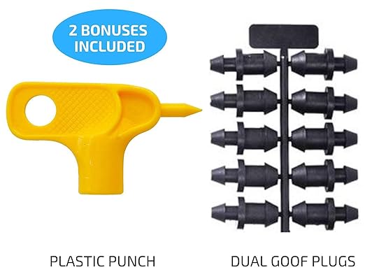 2 GPH Netafim Woodpecker Jr Pressure Compensating Dripper Emitters, 35-Pack Plus Hole Punch Tool and Goof Plugs for Drip Irrigation Systems