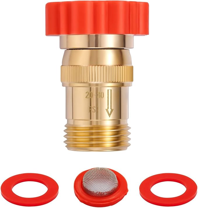 LF Brass Drip irrigation Inline Water Pressure Reducer Regulator 20~30PSI - Protect Drip System from High-Pressure Faucet Water,3/4" GHT Connector