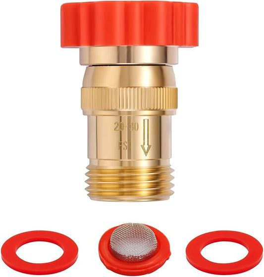 LF Brass Drip irrigation Inline Water Pressure Reducer Regulator 20~30PSI - Protect Drip System from High-Pressure Faucet Water,3/4" GHT Connector
