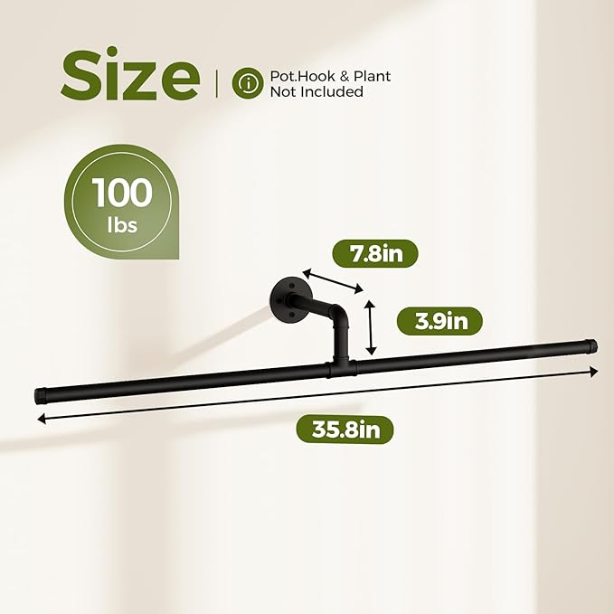 Bamworld Hanging Planters for Indoor Plants Plant Hanger Indoor Hanging Plant Holder Window Plant Shelves Metal Rod(Pot&Plant Not Included) 35.8in