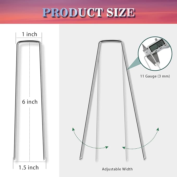 Gtongoko 120 Pack Galvanized Landscape Staples Garden Stakes Plant Cover Stakes 6 Inch 11 Gauge Lawn Staples Fence Stakes Ground Stakes for Landscaping Securing Weed Barrier Fabric
