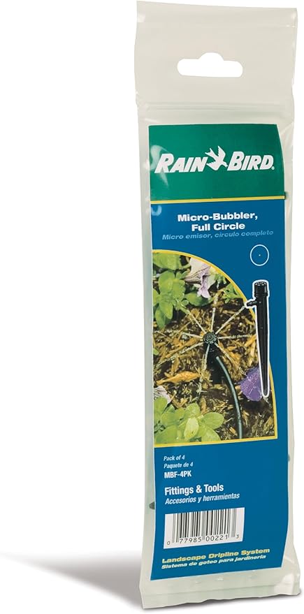 Rain Bird MBF4PKS Drip Irrigation Micro-Bubbler on Stake, 360° Full Circle Pattern, 0 - 3' Spray Distance, 4-Pack