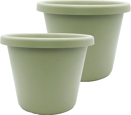 The HC Companies 20 inch Round Classic Planter - Large Plastic Plant Pot for Indoor Outdoor Plants Flowers Herbs, Seafoam (2 Pack)