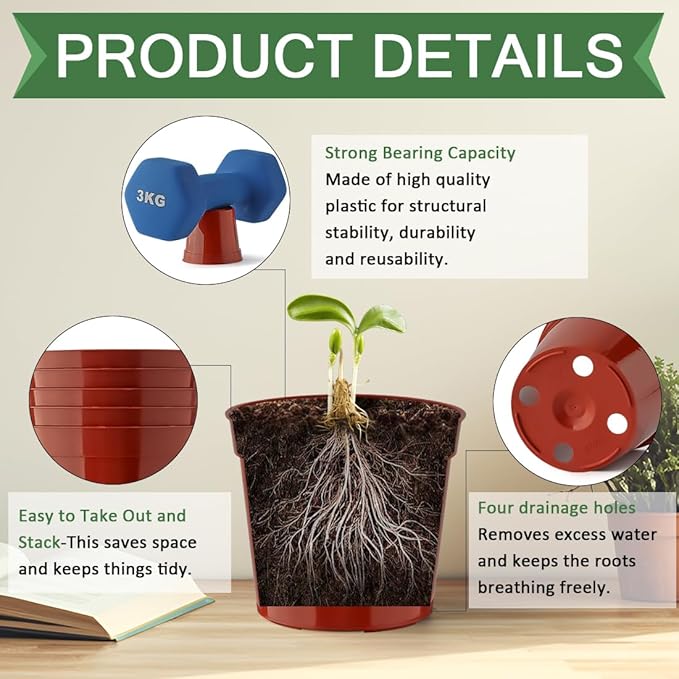 100-Pack 2.5 inches Plus Tiny Round Plant Pots Succulent Seedling Nursery Pots Made from Virgin Grade PP Material(Tiny, 68mm2.5 inch)