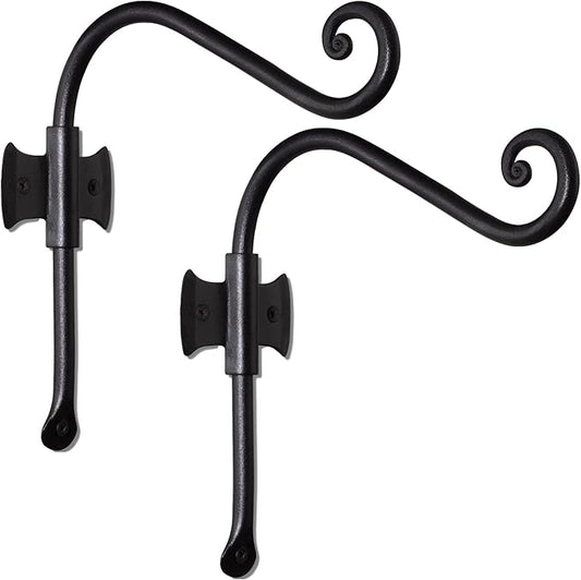 RTZEN Plant Hangers Outdoor or Indoor - Wrought Iron Metal Hanger Indoor Hook - Heavy Duty Wall Bracket Hooks for Hanging Plants Baskets Lanterns Wind Chimes - 2 Pack (Black Axe-Shape Hooks)