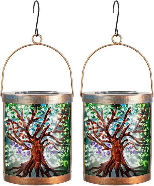 2 Pack Tree of Life Solar Lanterns Outdoor Waterproof, Hanging LED Solar Lantern for Tabletop Garden Yard Patio Decoration