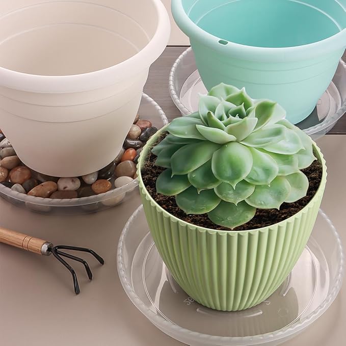 5 Pack Plant Saucer for Indoor Plants, 12 Inch Clear Plant Trays for Pots, Durable Plastic Flower Plant Pot Saucer, Heavy Duty Sturdy Plant Saucer Drip Trays for Pots