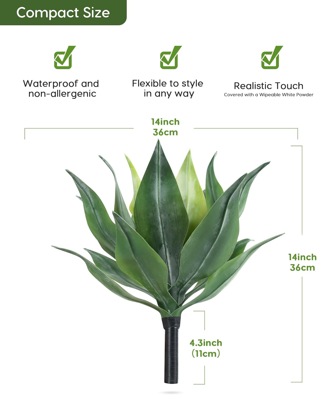 Velener Artificial Outdoor Agave Plants, Outdoor Faux Plants with Broad Leaves, Small Size UV Resistant Fake Agave Plants for Indoor and Outdoor Decor(14 Inch)-2 Pack