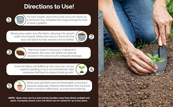 UBICON Coco Coir Block - Organic Garden Soil for Indoor & Outdoor Gardens and Greenhouses; Each 11 Pound Block Gets About 20 Gallons, Excellent Aeration, Retains Water