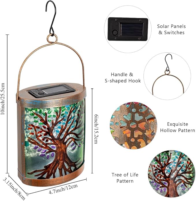 2 Pack Tree of Life Solar Lanterns Outdoor Waterproof, Hanging LED Solar Lantern for Tabletop Garden Yard Patio Decoration