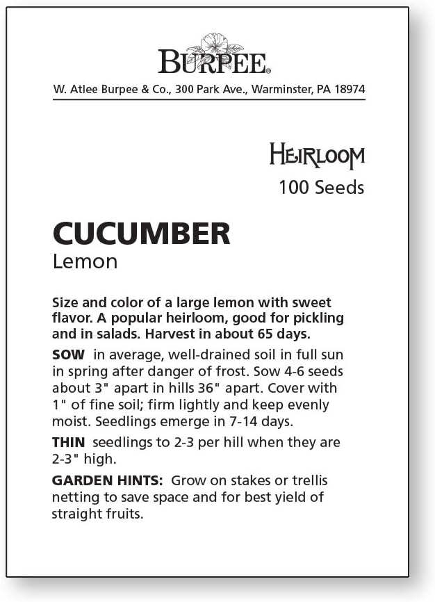 Burpee 'Lemon' Cucumber Seeds, 100 Non-GMO seeds, Heirloom