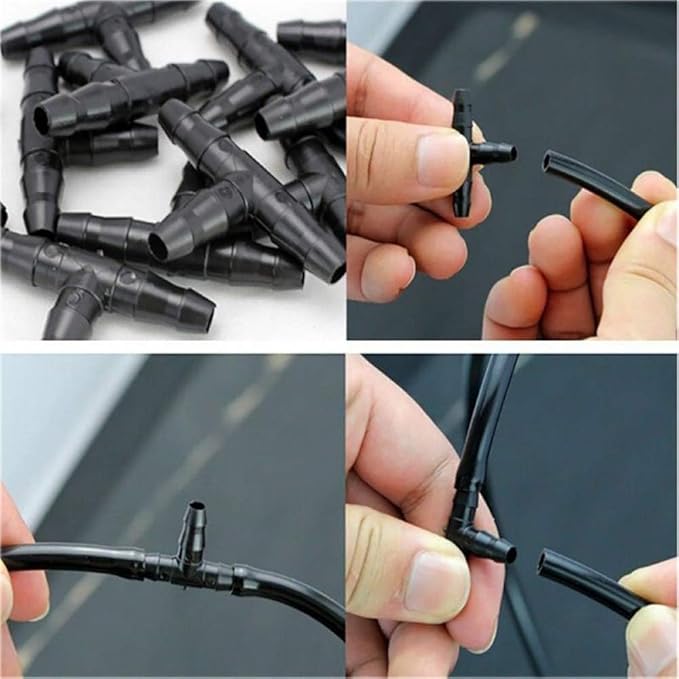 Kalolary 200pcs 1/4" Universal Barbed Tee Fittings, Drip Irrigation Barbed Connectors for 1/4 Inch Water Hose Connectors 4mm/7mm Water Tube Drip Irrigation Watering System