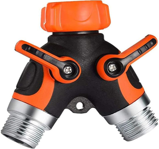 Y Hose Splitter 2 Way, 3/4” Garden Hose Connector with Comfortable Rubberized Grip for Outdoor Faucet, Sprinkler & Drip Irrigation Systems，Orange