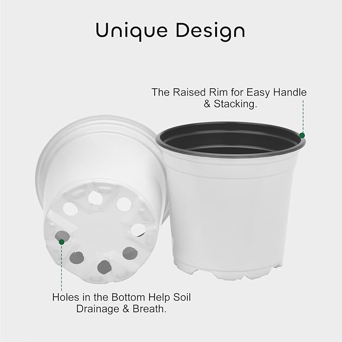 GROWNEER Nursery Pots 120 Packs 4 Inch Plastic Planting Pot with 15 Pcs Plant Labels, Seed Starter Kit Flower Planter Container for Succulents, Seedlings, Cuttings, Transplanting, White