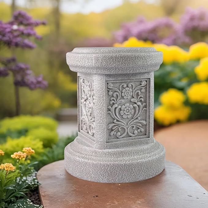 Classic Statuary Stand Garden Pedestal Sculpture Decor Plinth Base Riser, Outdoor or Indoor Resin Statuary Pedestal, 12.6"(H) x 9.5"(L) x 9.5"(W) (Round)