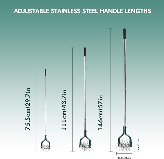 Rotary Cultivator Tiller Adjustable S/S Handle Rotary Tiller with Detachable Solid Metal Tines Garden Cultivator Lawn Tiller and Manual Tiller for Loosing and Mixing Soil