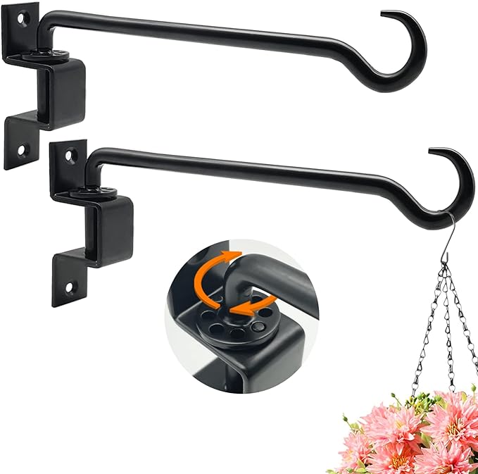 12 inch 2 Pack Swivel Plant Hangers Outdoor Heavy Duty - Black Iron Plant Hanging Hook Bracket for Flowers Baskets Pots Bird Feeder Lanterns Wind Chimes