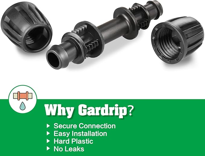 Drip Irrigation Fittings for 1/2 Inch Drip Tubing (1/2" ID x 0.65" OD)：1/2'' Drip Line Couplings Anti-drop Locked Nut Barbed Straight Coupling Connectors for Garden Irrigation System (10 Pack)