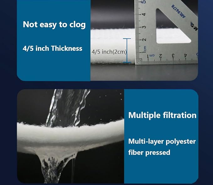 White Koi Pond Filter Pad Fine Bulk - Cut to Fit - Durable Fish Pond Filter Media - Water Garden Aquariums Filter Material - 39.6" (3.3 ft) x 16" x 3/5" - 4/5" Thickness - 2 Pack